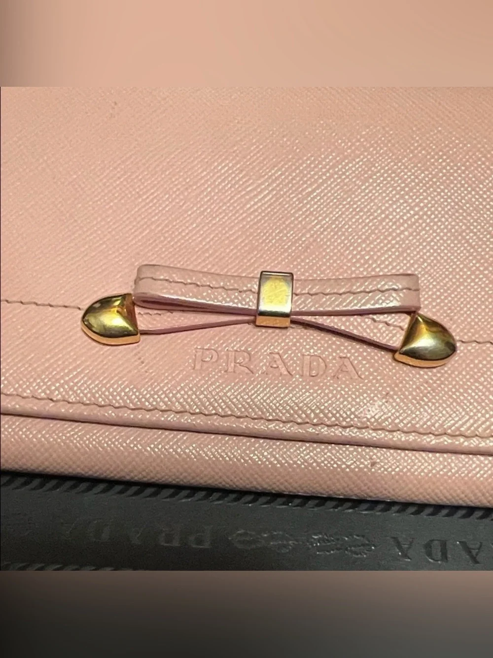 Prada Pink Saffiano Leather Bow Wallet - No Box